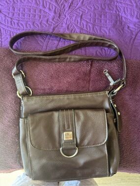 Brown Leather Crossbody Bag with Front Flap